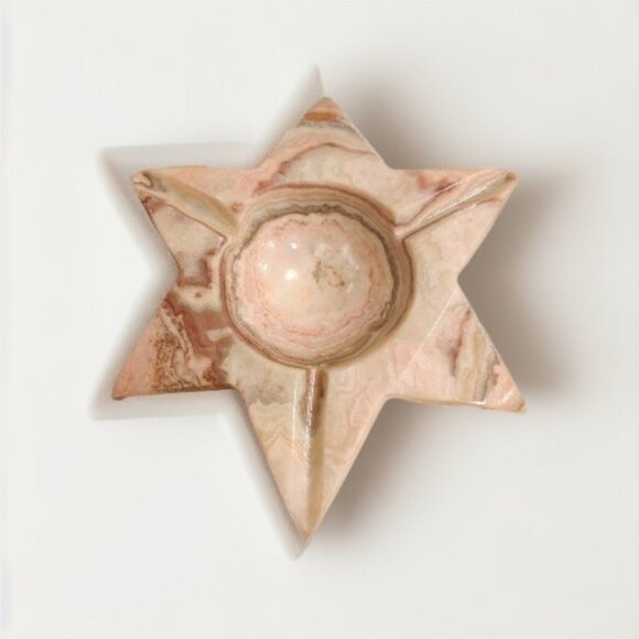 6 Pointed Star of David Onyx Stone Tealight Votive Candle Holder Ashtray 5x6x1" - Picture 1 of 9